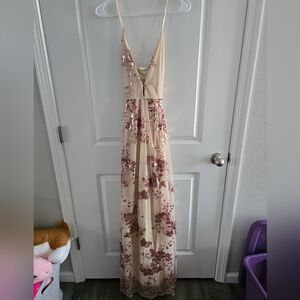 Chic Sequin Maxi Dress in Cream and Pink